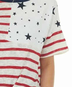 Hailey & Co Cranberry Striped Top With Black Star Contrast Tops