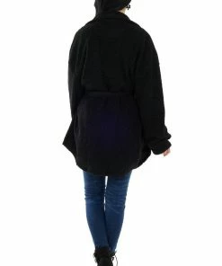Flying Tomato Black Sherpa Button Up Longline Jacket Outerwear