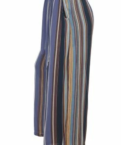 ANGIE Dusty Blue Striped Pants With Elastic Waist Bottoms