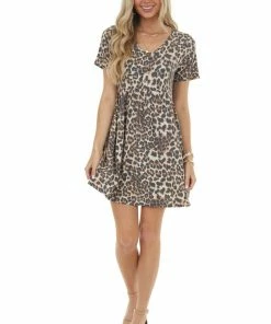 HEIMISH Dresses Beige Leopard Print Dress With Button Detail