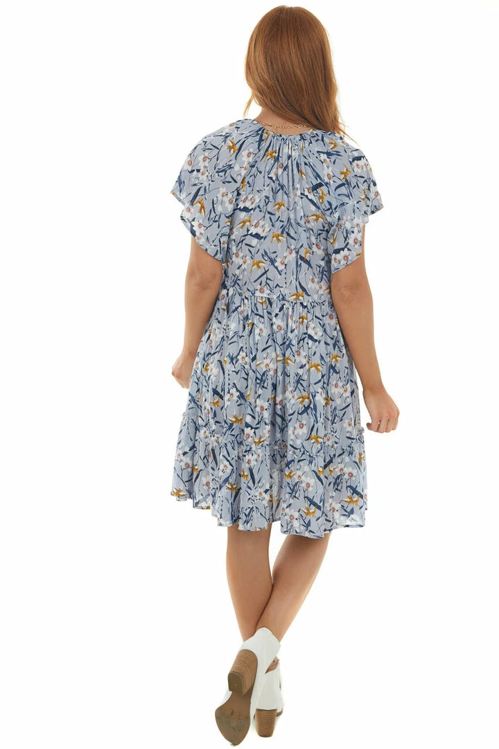 J.NNA Periwinkle Floral Babydoll Smocked Bust Dress 9 J.NNA Periwinkle Floral Babydoll Smocked Bust Dress