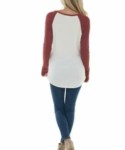 Lovely Melody Brick And Ivory Long Sleeve Top With X Stitch Detail Tops 14 Lovely Melody Brick And Ivory Long Sleeve Top With X Stitch Detail Tops