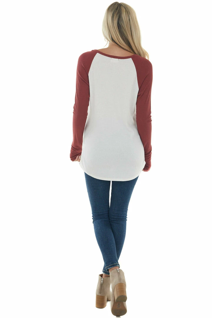 Lovely Melody Brick And Ivory Long Sleeve Top With X Stitch Detail Tops 7 Lovely Melody Brick And Ivory Long Sleeve Top With X Stitch Detail Tops