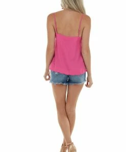143 Story Magenta Scalloped Woven Top With Side Slits