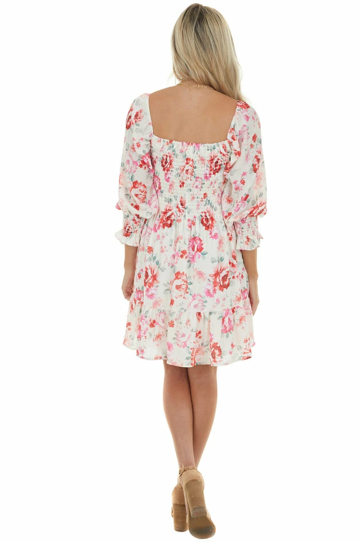 Peach Love Cream And Ruby And Smocked Bust Long Sleeve Mini Dress Dresses 16 Peach Love Cream And Ruby And Smocked Bust Long Sleeve Mini Dress Dresses