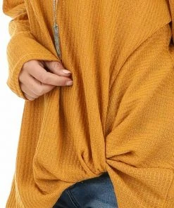My Story Deep Mustard Long Sleeve Waffle Knit Top With Twist Detail