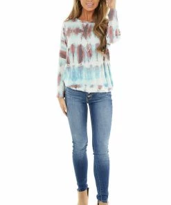 Lime 'N' Chili Tops Rust And Jade Tie Dye Long Sleeve Knit Top 28 Lime 'N' Chili Tops Rust And Jade Tie Dye Long Sleeve Knit Top