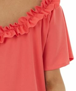 BiBi Watermelon Asymmetrical Top With Ruffle Detail Tops