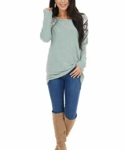 BiBi Sage Distressed Knit Top With Leopard And Snake Print 29 BiBi Sage Distressed Knit Top With Leopard And Snake Print