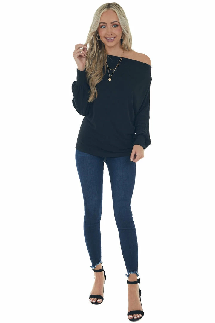 Eesome Black Off The Shoulder Banded Cuff Knit Top 4 Eesome Black Off The Shoulder Banded Cuff Knit Top