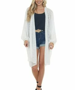 143 Story Tops Off White Leopard Print Dolman Sleeve Kimono