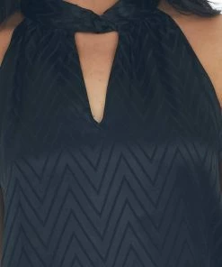 NAKED ZEBRA Black Abstract Print Satin Halter Neck Blouse