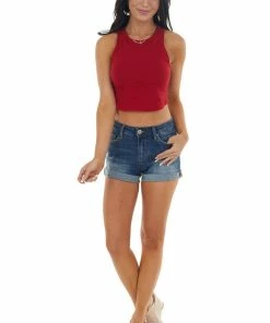 Peach Love Tops Cherry Sleeveless Strappy Open Back Crop Top