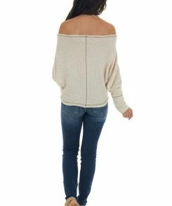 She + Sky Tops Vanilla Off Shoulder Top With Outseam Details