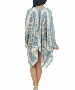 Entro Steel Blue Paisley Print Handkerchief Hem Kimono