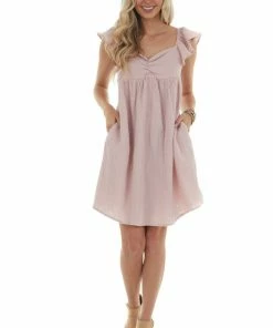 Ces Femme Tea Rose Flutter Sleeve Textured Short Dress 29 Ces Femme Tea Rose Flutter Sleeve Textured Short Dress