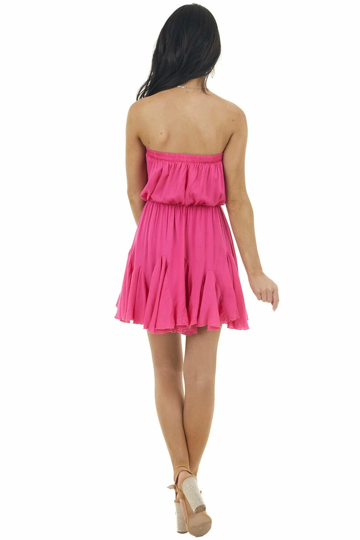 Main Strip Hot Pink Strapless Woven Short Dress With Flowy Ruffle Hem Dresses 15 Main Strip Hot Pink Strapless Woven Short Dress With Flowy Ruffle Hem Dresses
