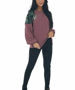 7th Ray Heathered Berry Multicolor Sequin Knit Top