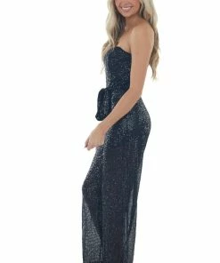 She + Sky Black Sequin Sleeveless Knit Jumpsuit