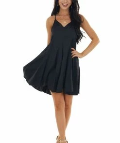 Entro Black Large Pleat Sleeveless Cami Dress With V Neck Dresses 29 Entro Black Large Pleat Sleeveless Cami Dress With V Neck Dresses