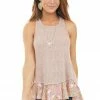 HUMMINGBIRD Dusty Pink And Black Knit Two Tone Racer Back Tank Top