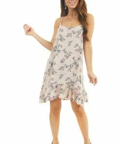 Rousseau Dresses Blush Pink Floral Print Sleeveless Mini Dress With Ruffles