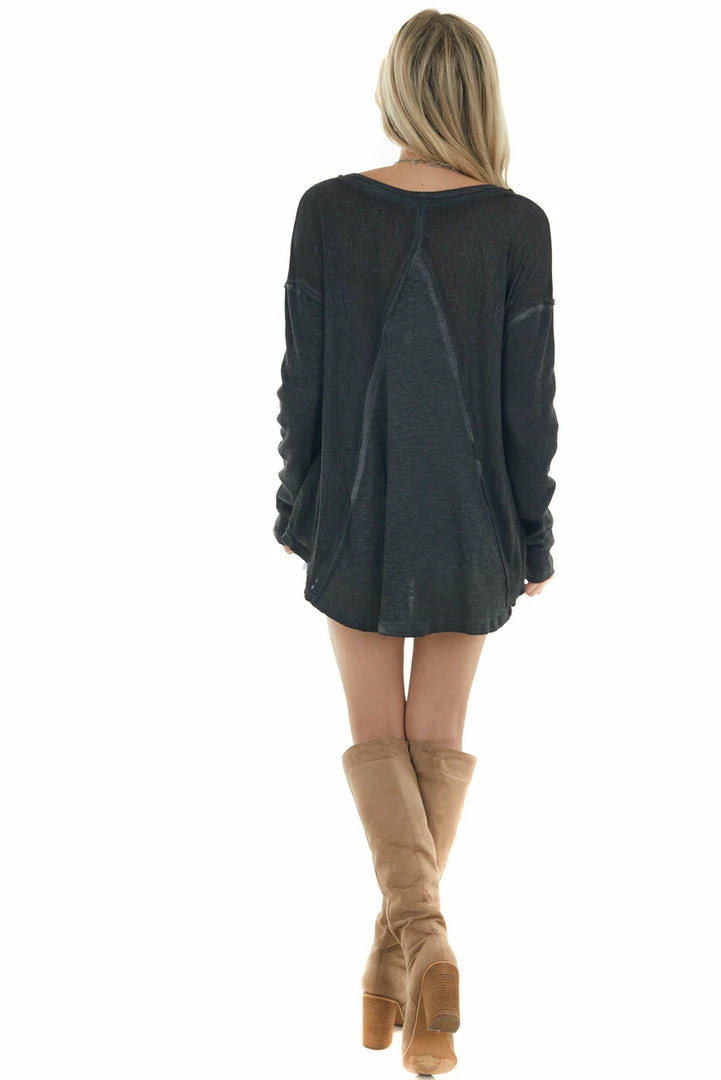 Umgee Heathered Black Knit Top With Ribbed Knit Details 14 Umgee Heathered Black Knit Top With Ribbed Knit Details