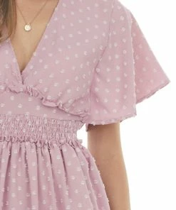 Umgee Pale Punch Swiss Dot Smocked Waist Mini Dress