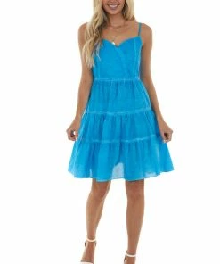 Umgee Dresses Azure Blue Mineral Wash Sweetheart Neck Dress 12 Umgee Dresses Azure Blue Mineral Wash Sweetheart Neck Dress