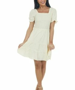 Hayden Vanilla Smocked Cut Out Back Short Dress Dresses