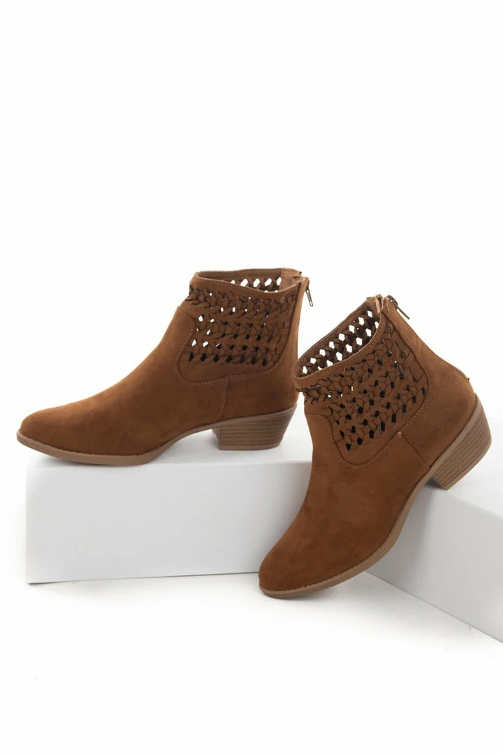 Shoe La La Shoes Sepia Faux Suede Braided Panel Booties 12 Shoe La La Shoes Sepia Faux Suede Braided Panel Booties