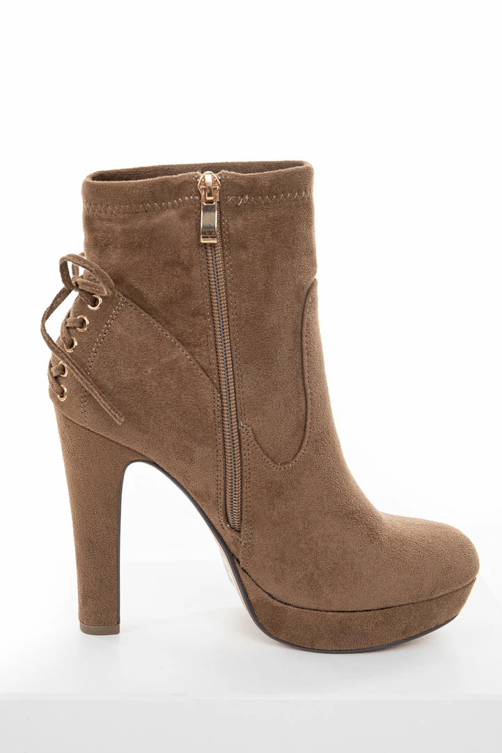 CJ Shoes Light Walnut High Heel Zip Up Booties With Tie Detail 17 CJ Shoes Light Walnut High Heel Zip Up Booties With Tie Detail