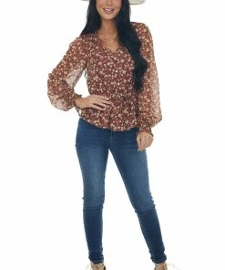 Blu Pepper Tops Sangria Floral Long Sleeve Button Front Blouse 29 Blu Pepper Tops Sangria Floral Long Sleeve Button Front Blouse