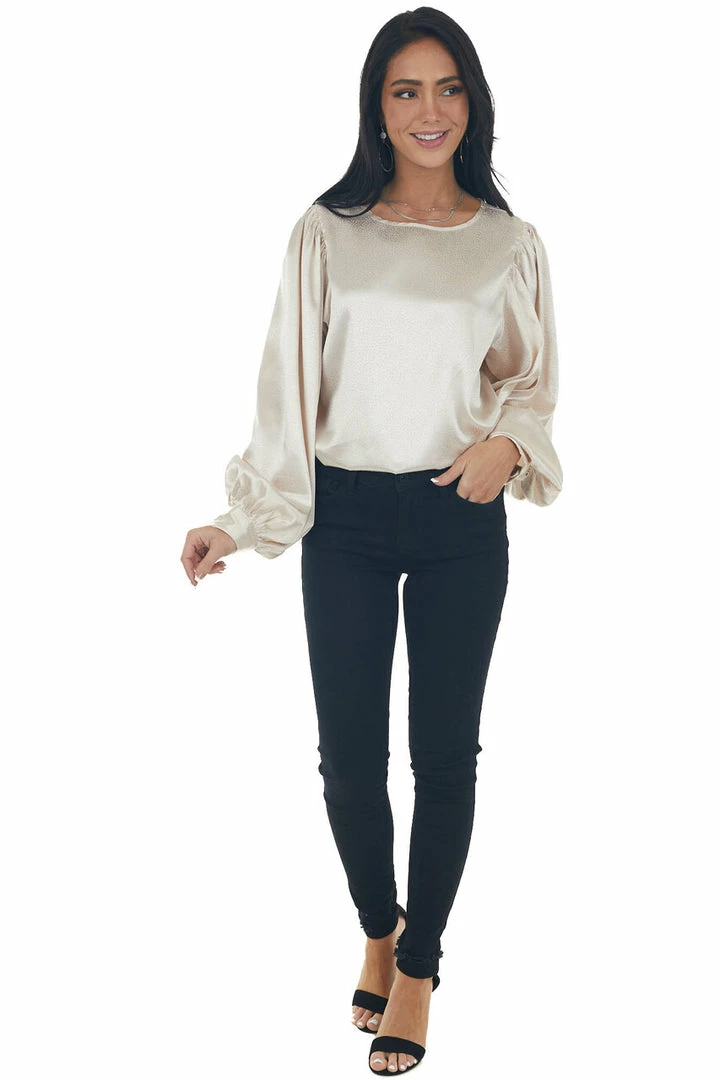 Vine & Love Champagne Printed Long Sleeve Satin Blouse 14 Vine & Love Champagne Printed Long Sleeve Satin Blouse