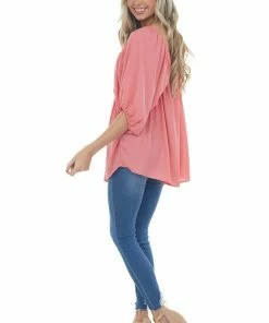Lovely J Watermelon Pink Loose Fit Babydoll Top Tops 28 Lovely J Watermelon Pink Loose Fit Babydoll Top Tops