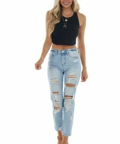 Peach Love Black Sleeveless Strappy Open Back Crop Top Tops