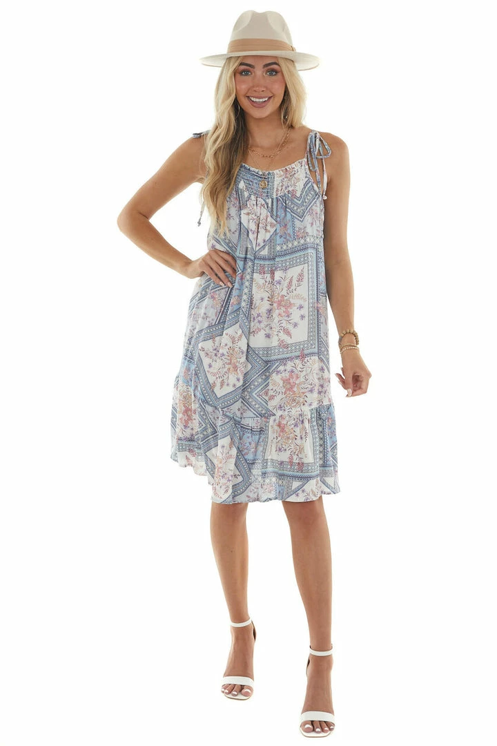 Ces Femme Powder Blue Printed Sleeveless Short Dress 6 Ces Femme Powder Blue Printed Sleeveless Short Dress