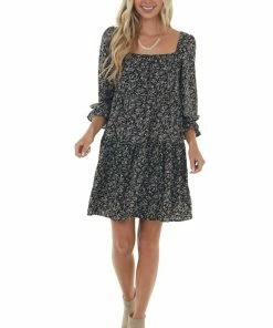 She + Sky Dresses Black Floral Square Neck Tiered Babydoll Dress 29 She + Sky Dresses Black Floral Square Neck Tiered Babydoll Dress