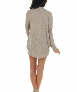 CY Fashion Tops Latte And White Surplice Knit Top With Choker Neckline