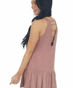 CY Fashion Tops Marsala Halter Neck Drop Waist Top With Ladder Back