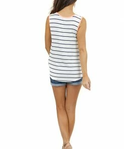 American Chic White And Navy Striped Tank Top With Leopard Print Pocket 24 American Chic White And Navy Striped Tank Top With Leopard Print Pocket