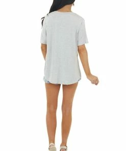143 Story Heathered Dove Colorblock Knit Top With Short Sleeves Tops