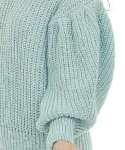 GeeGee Arctic Blue Puff Sleeve Thick Knit Sweater Tops