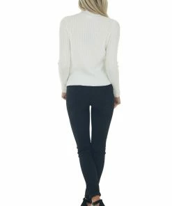 LE LIS Eggshell Cable Knit Mock Neckline Sweater Tops