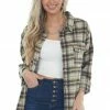 Kori America Beige Plaid Woven Shacket With Chest Pockets