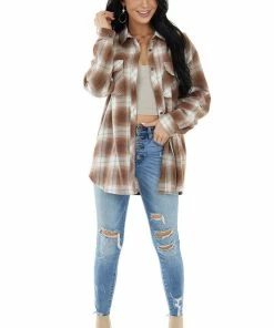 Vine & Love Dark Sepia And Vanilla Plaid Flannel Top Tops 11 Vine & Love Dark Sepia And Vanilla Plaid Flannel Top Tops