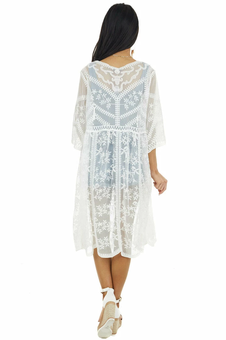 Davi & Dani Kimonos Eggshell Floral Lace Sheer Kimono With Front Tie Detail 16 Davi & Dani Kimonos Eggshell Floral Lace Sheer Kimono With Front Tie Detail