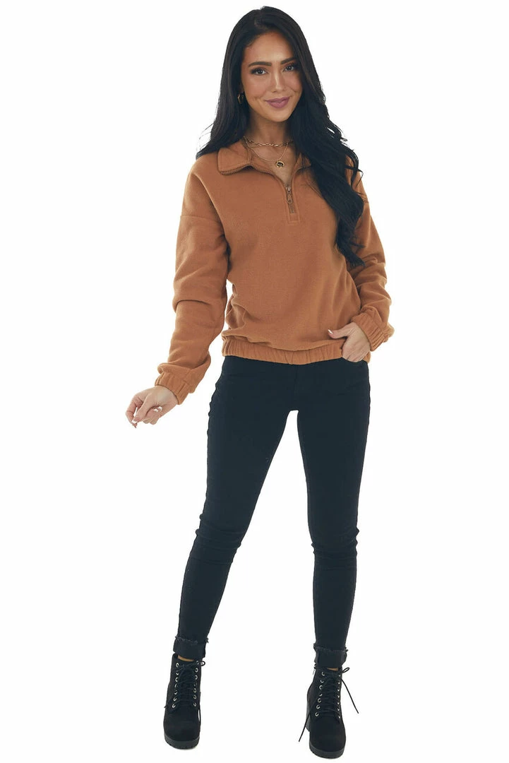 Shewin Copper Half Zipper Pullover Fleece Sweatshirt Tops 15 Shewin Copper Half Zipper Pullover Fleece Sweatshirt Tops