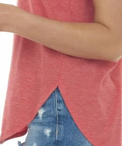 ANGIE Ruby Heathered Curved Hem Knit Tank Top