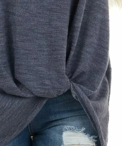 Kye Mi Heathered Navy Blue 3/4 Sleeve Top With Twisted Hem Detail